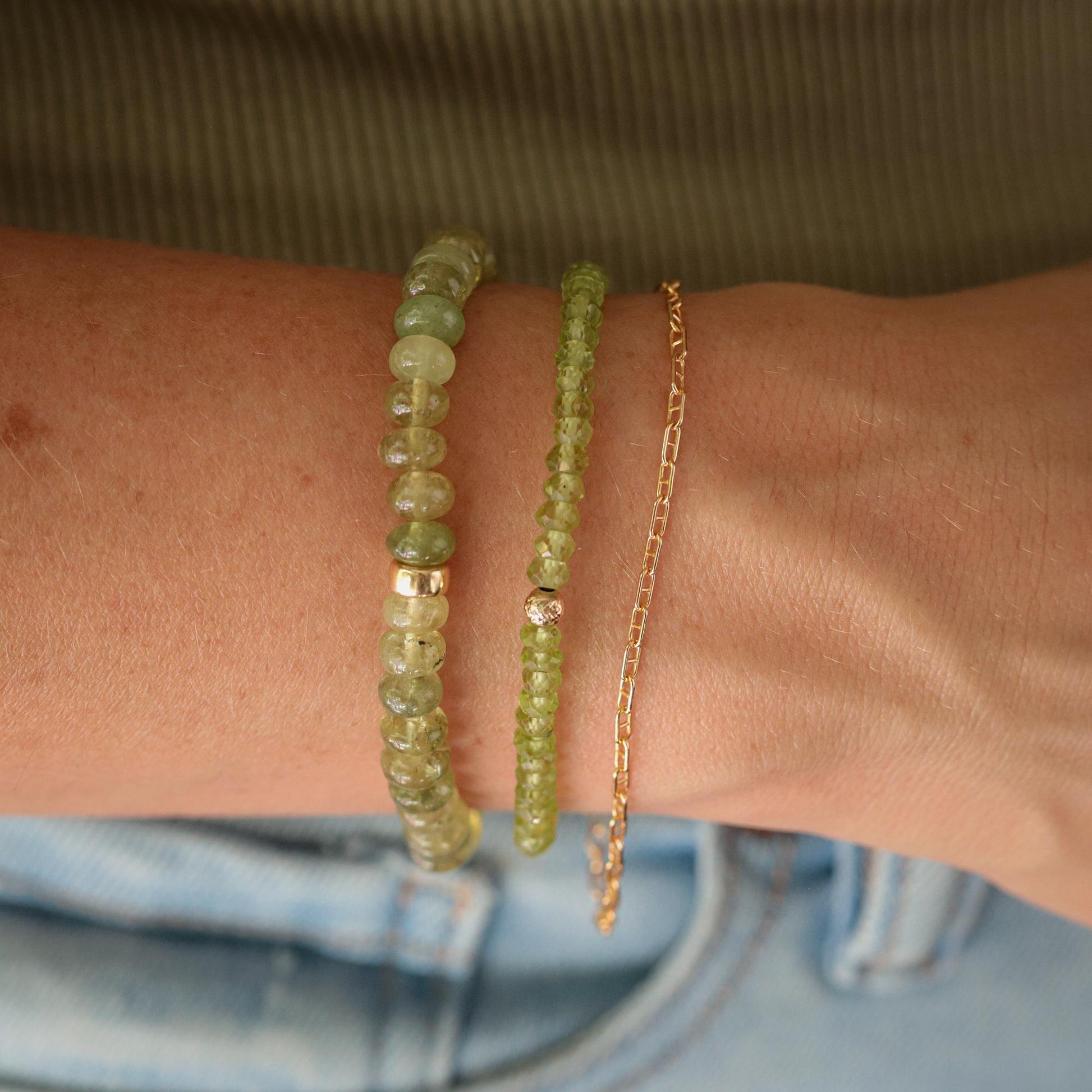 Grossular Green Garnet Bracelet, Natural Green Garnet Stretch Bracelet, Sterling Silver or 14K Gold, Genuine Gemstone Bracelet, Gift for Her