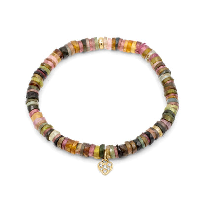 Heart of Color Tourmaline Bracelet – Solid Gold & Diamond | Mixed Tourmaline bracelet | mini tourmaline bracelet | Tiny multi-tourmaline