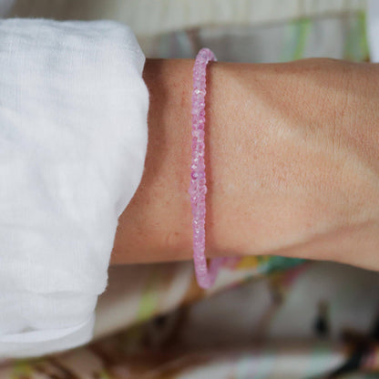 Baby pink sapphire bracelet in 14K gold featuring a delicate design, showcasing the elegant Earthly Abundance jewelry.