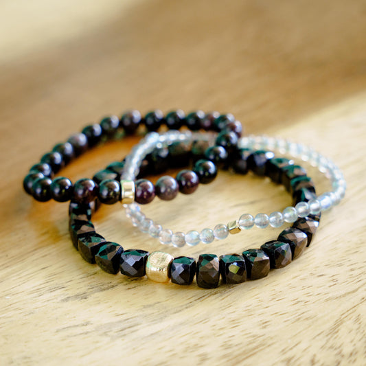 Men's Labradorite Bracelet, Solid Gold Bracelet, 4mm Labradorite Beaded Bracelet, Genuine Gemstone Bracelet, Minimalist Men's Jewelry