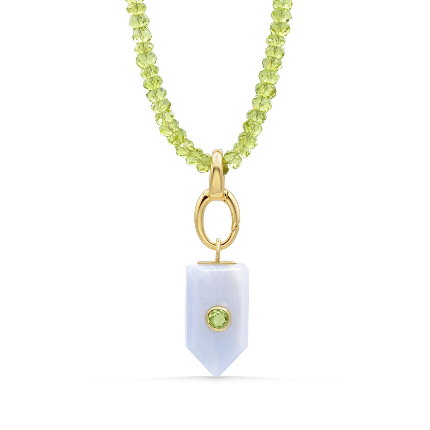 Harbor Light | Peridot Necklace Set, Blue Lace Agate Pendant, 14K Gold Filled Charm Holder, Natural Gemstone Necklace, Gift for Her