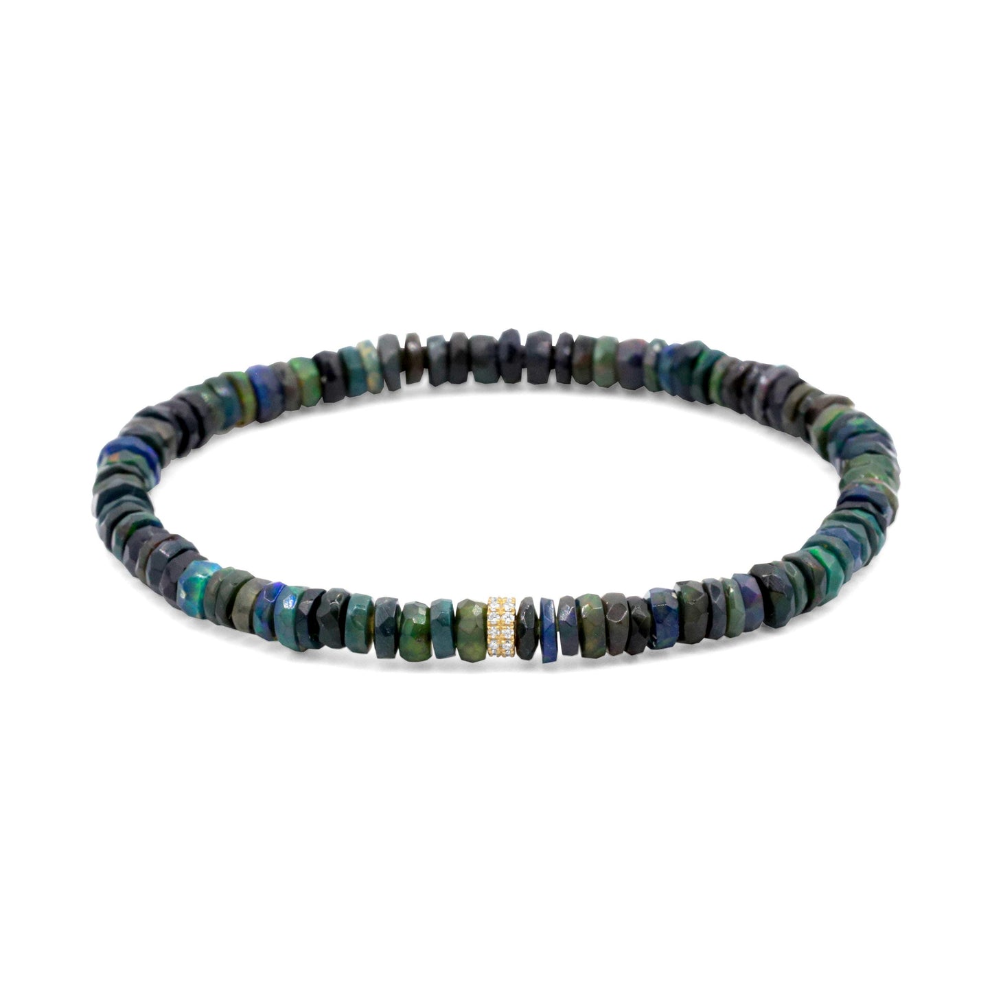 Black Ethiopian Opal Bracelet, Diamond Bracelet, Natural Opal Stretch Bracelet, Luxury Gemstone Jewelry, Gift for Her