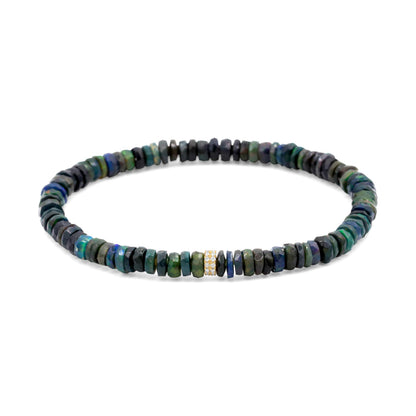 Black Ethiopian Opal Bracelet, Diamond Bracelet, Natural Opal Stretch Bracelet, Luxury Gemstone Jewelry, Gift for Her