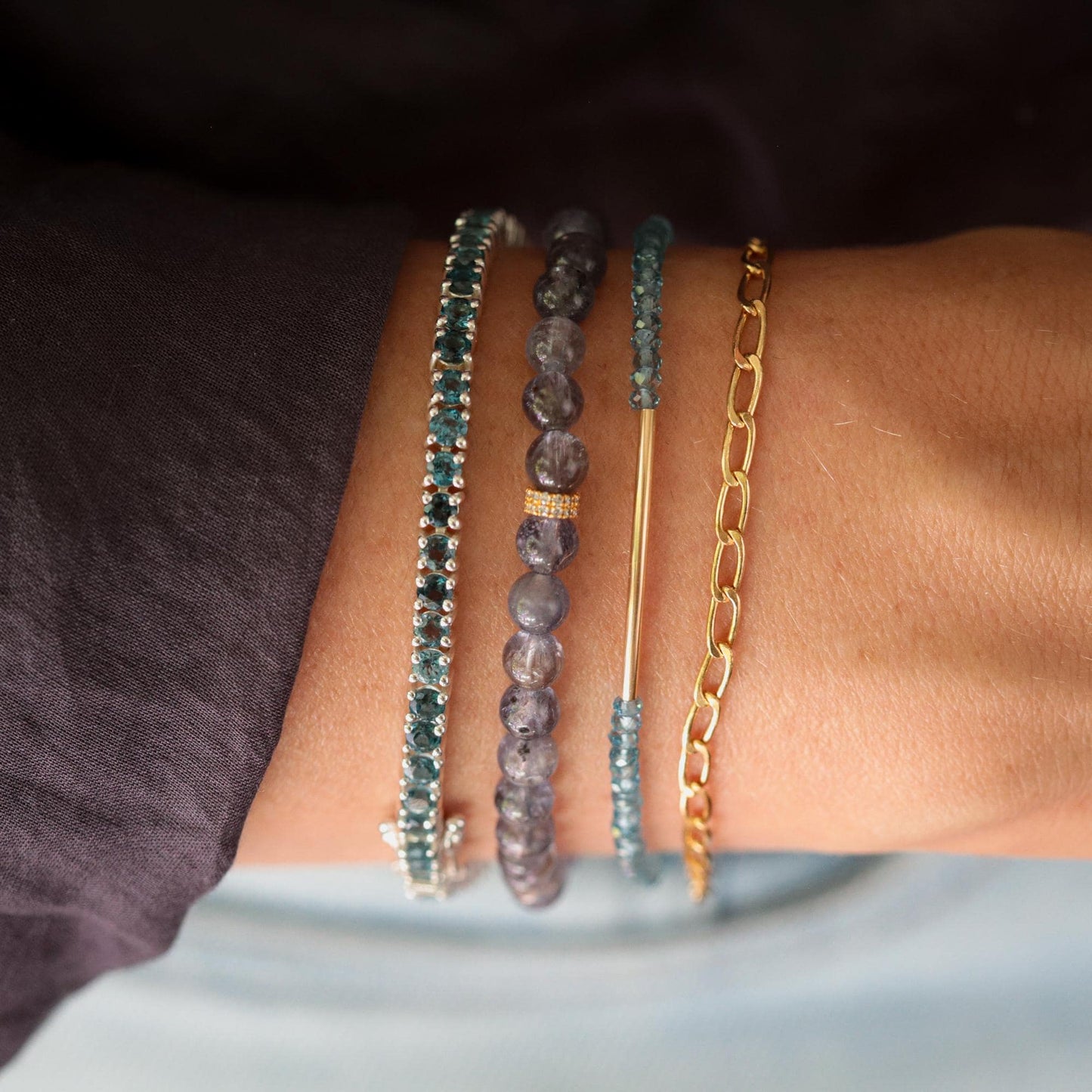 London Blue Topaz Bracelet, Dainty Blue Topaz Bracelet, Natural Gemstone Bracelet, Sterling Silver, Gold Filled or Solid Gold