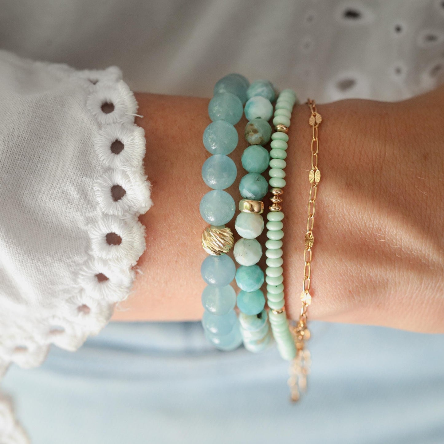 Paloma Turquoise Bracelet, Rare Seafoam Turquoise Bracelet, 4mm Smooth Rondelle Gemstone Bracelet, 14K Gold Filled Jewelry, Gift for Her