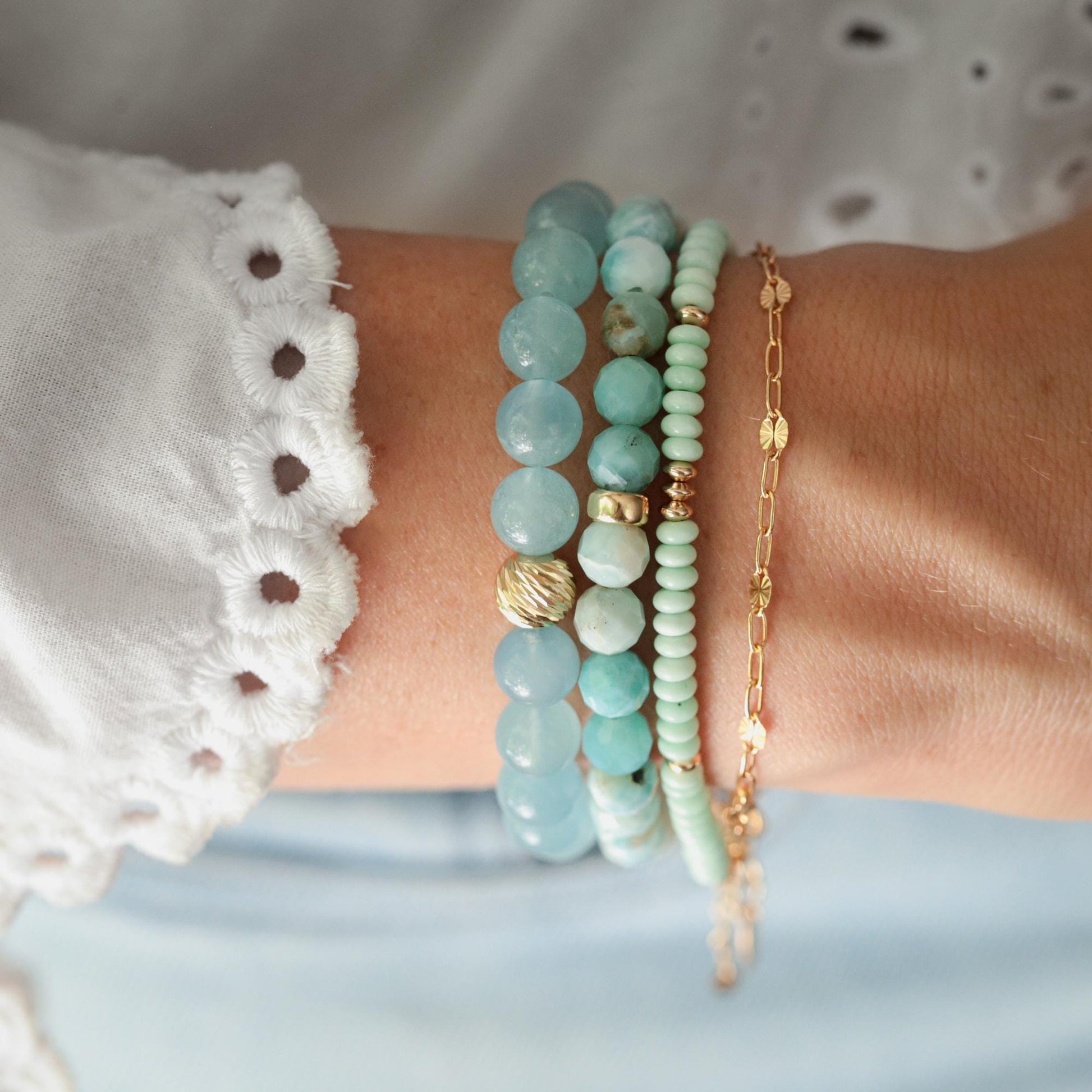 Paloma Turquoise Bracelet, Rare Seafoam Turquoise Bracelet, 4mm Smooth Rondelle Gemstone Bracelet, 14K Gold Filled Jewelry, Gift for Her
