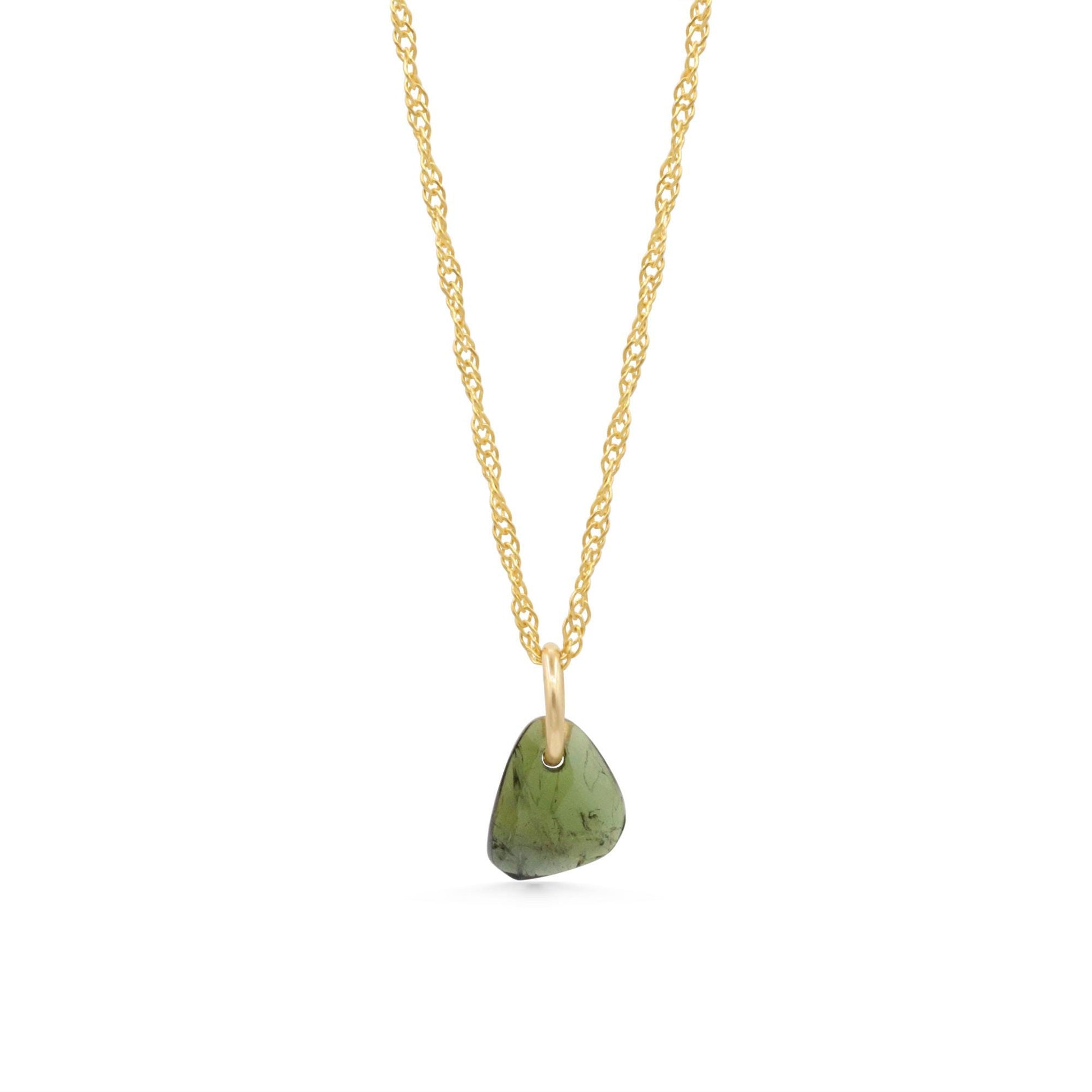 Forest Whisper Tourmaline Necklace | Green Tourmaline Necklace, Natural Tourmaline Pendant, 14K Gold Filled Singapore Chain