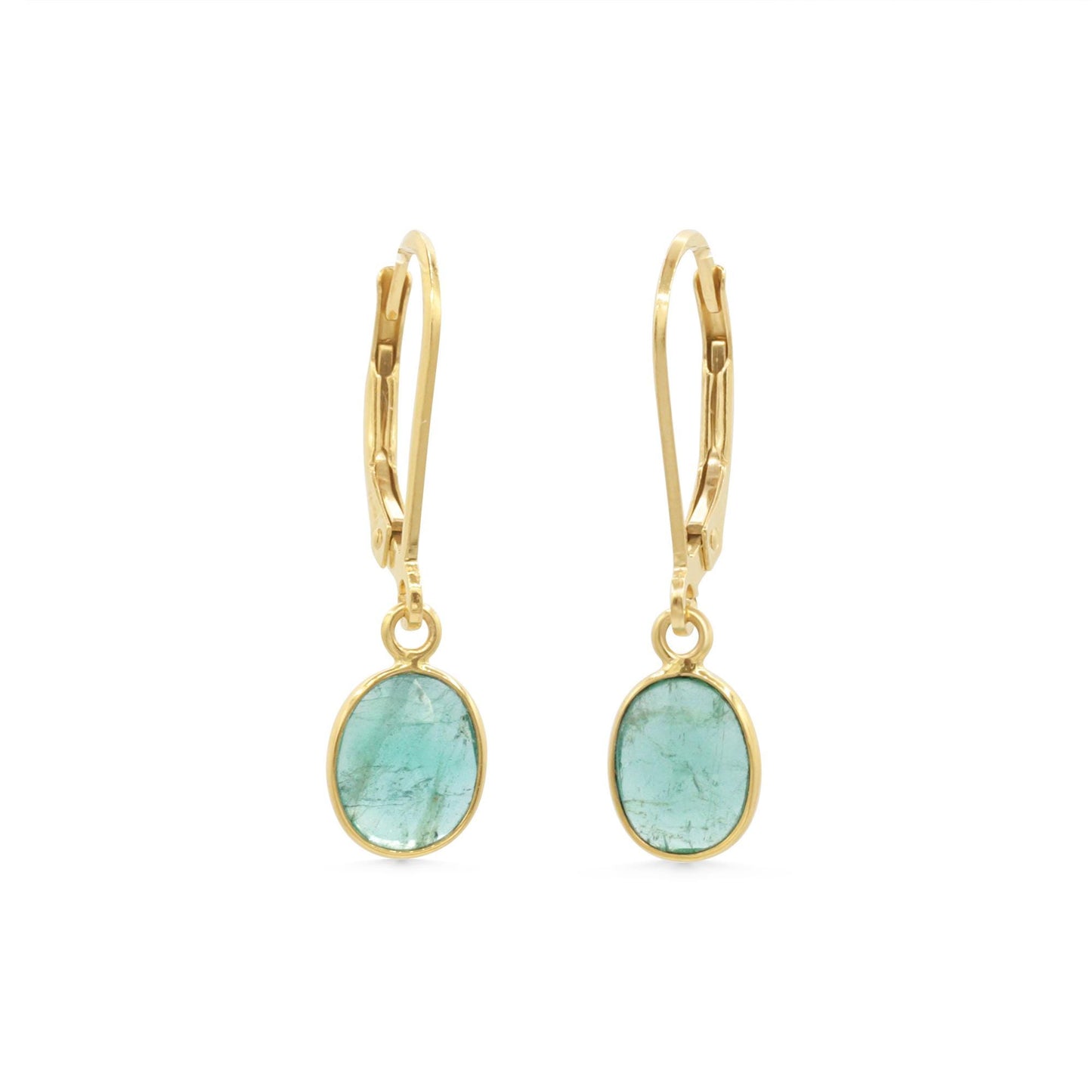 Zambian Emerald Earrings, Solid 14K Gold Earrings, Genuine Emerald Leverback Earrings, May Birthstone Jewelry