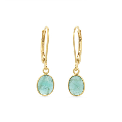 Zambian Emerald Earrings, Solid 14K Gold Earrings, Genuine Emerald Leverback Earrings, May Birthstone Jewelry