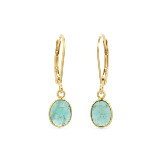 Zambian Emerald Earrings, Solid 14K Gold Earrings, Genuine Emerald Leverback Earrings, May Birthstone Jewelry