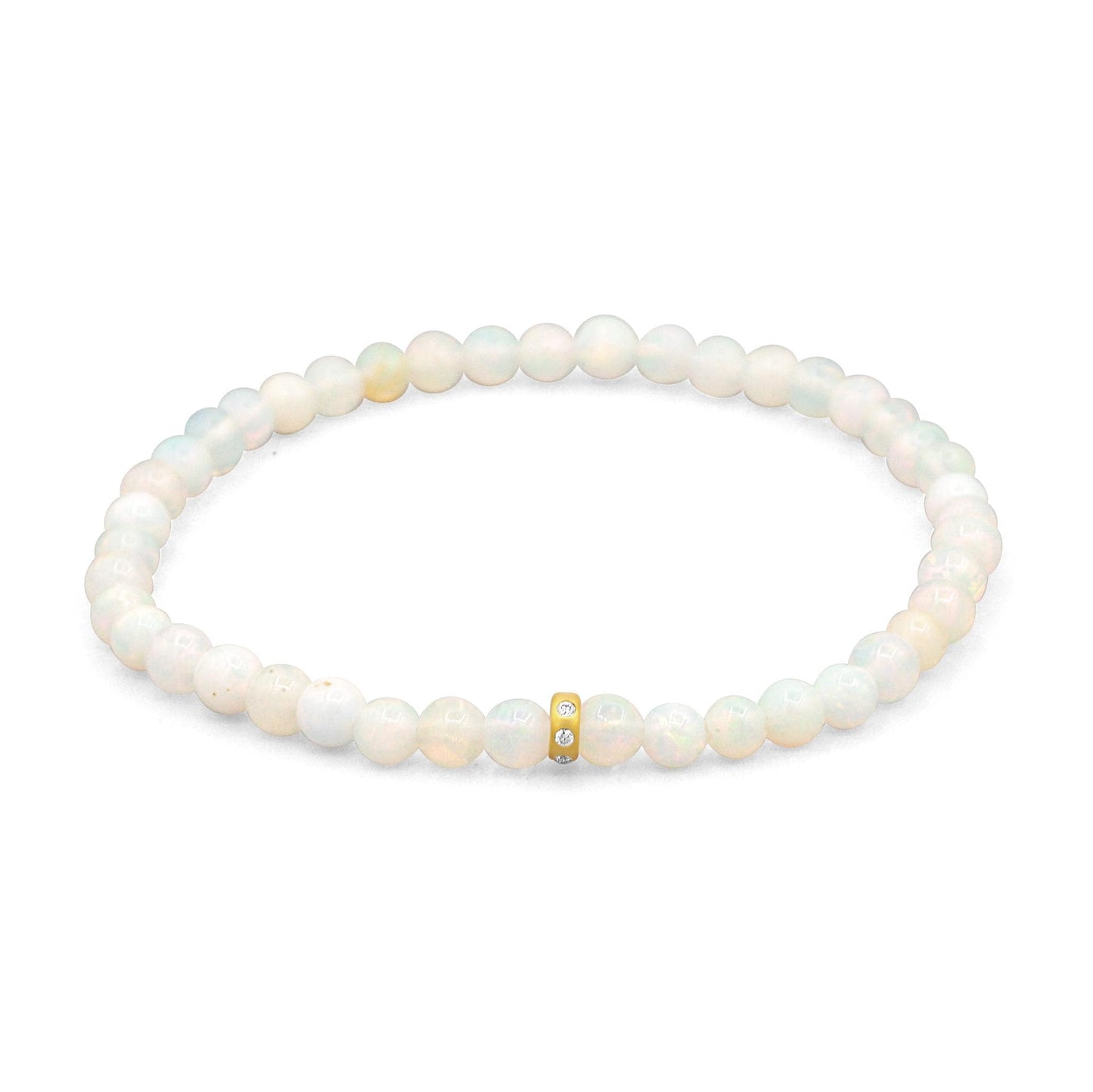Starlight Opal Bracelet Diamond Bracelet AAAA+ Opal Stretch Bracelet, 14K Gold Pyramid Accent, Dainty Opal Jewelry, October