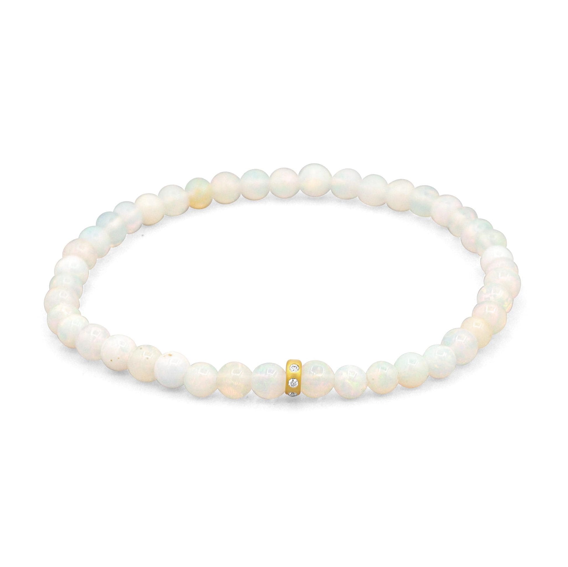 Starlight Opal Bracelet Diamond Bracelet AAAA+ Opal Stretch Bracelet, 14K Gold Pyramid Accent, Dainty Opal Jewelry, October
