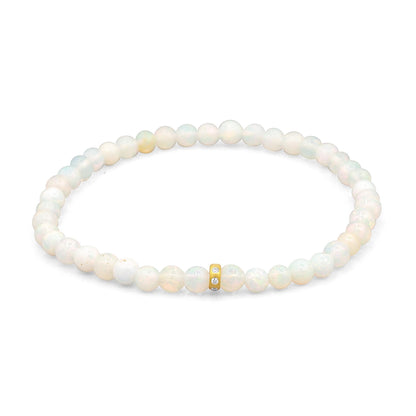Starlight Opal Bracelet Diamond Bracelet AAAA+ Opal Stretch Bracelet, 14K Gold Pyramid Accent, Dainty Opal Jewelry, October