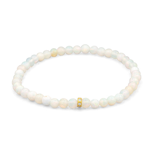 Starlight Opal Bracelet Diamond Bracelet AAAA+ Opal Stretch Bracelet, 14K Gold Pyramid Accent, Dainty Opal Jewelry, October