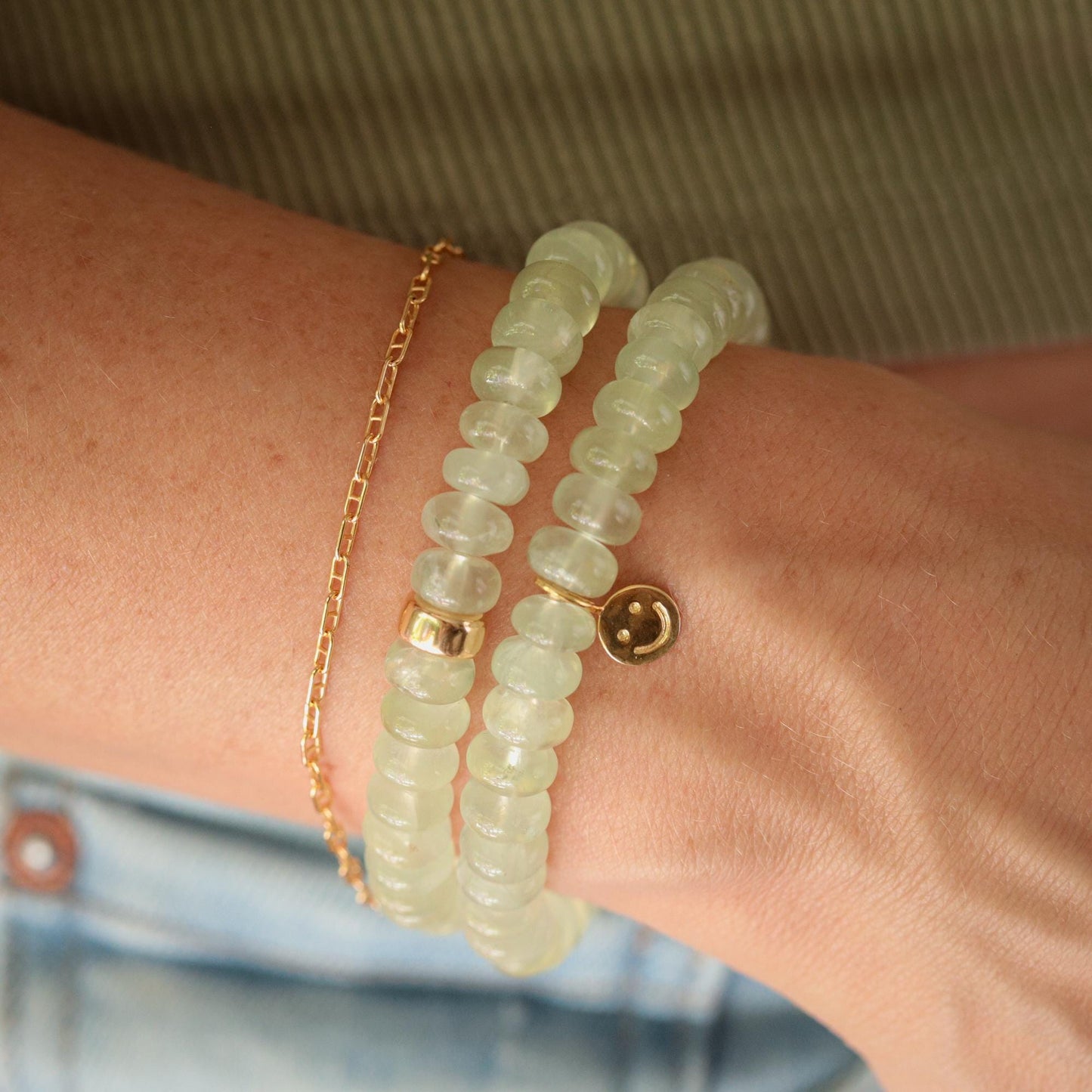 Fresh Start Bracelet Prehnite Bracelet | rehnite Bracelet, Genuine Prehnite Stretch Bracelet, Green Gemstone Bracelet, Gold Filled
