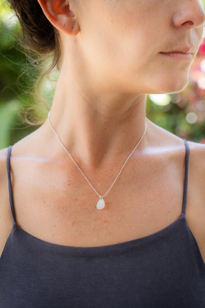 White Moonstone Necklace, Genuine Moonstone Pendant, Sterling Silver Necklace, Natural White Gemstone, Dainty Necklace, Gift for Her