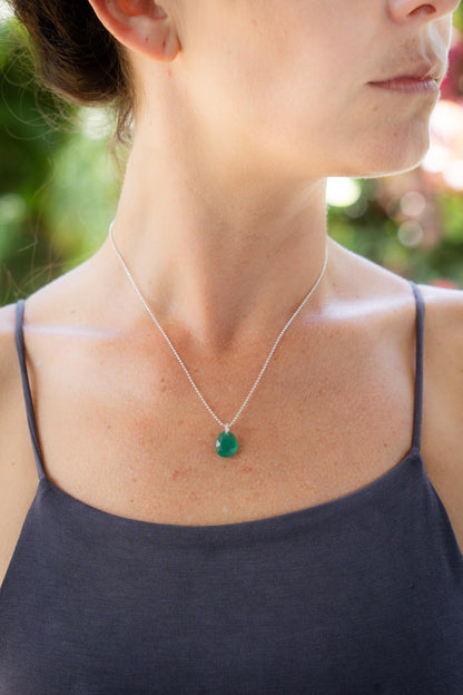 Green Onyx Necklace, Genuine Green Onyx Pendant, Sterling Silver Necklace, Natural Green Gemstone, Dainty Necklace, Gift for Her