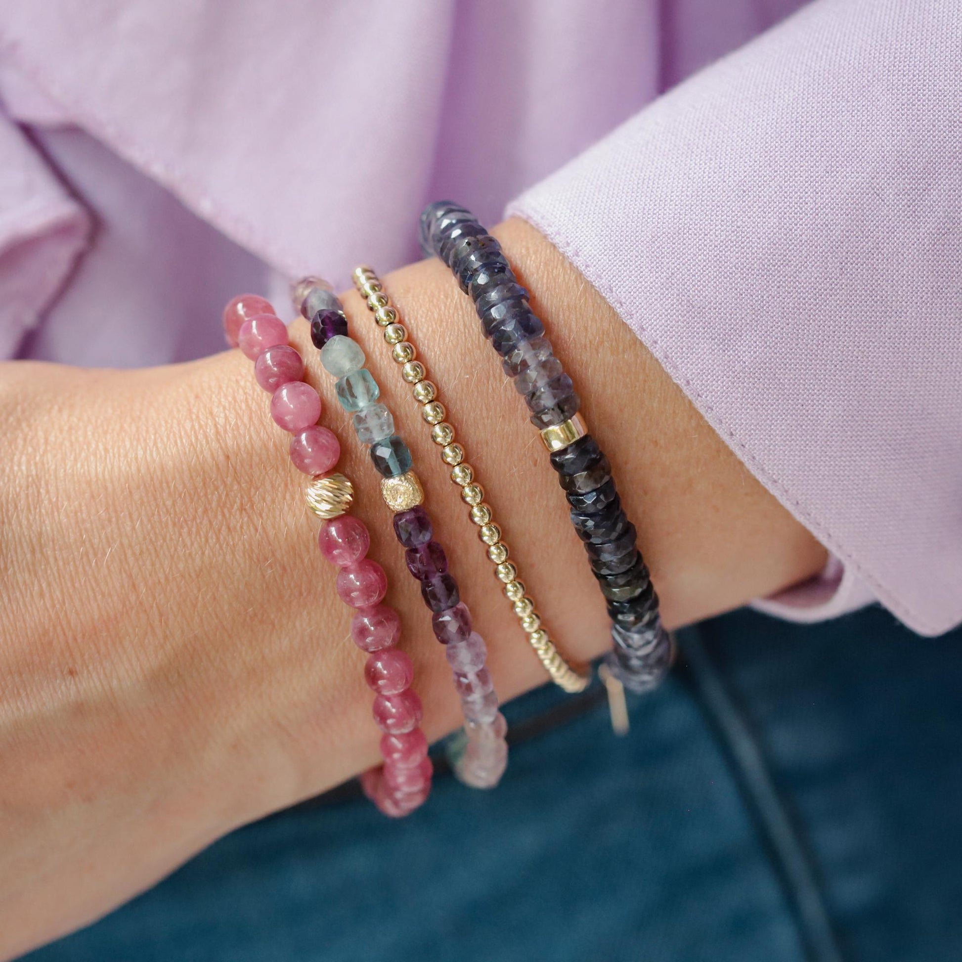 Fluorite Bracelet, Rainbow Fluorite Bracelet, 4mm Faceted Cube Bracelet, Ombre Gemstone Bracelet, 14K Gold Filled, Mermaid Jewelry