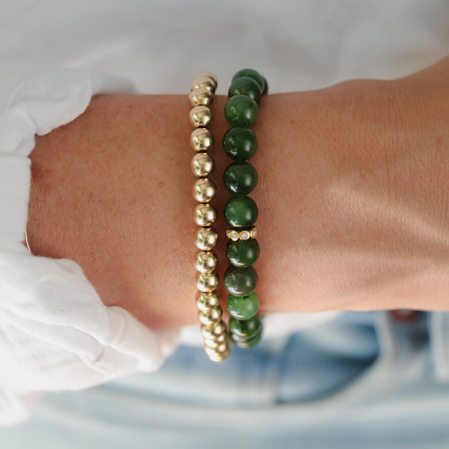 Canadian Jade Bracelet, 8mm Natural Jade Bracelet, Solid 14K Gold Diamond Bracelet, Genuine Green Jade, Canadian Gemstone Jewelry