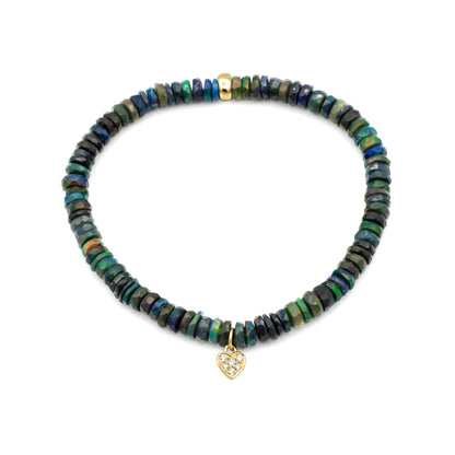 Black Ethiopian Opal & Diamond Heart Bracelet – Mystical Fire and Solid Gold