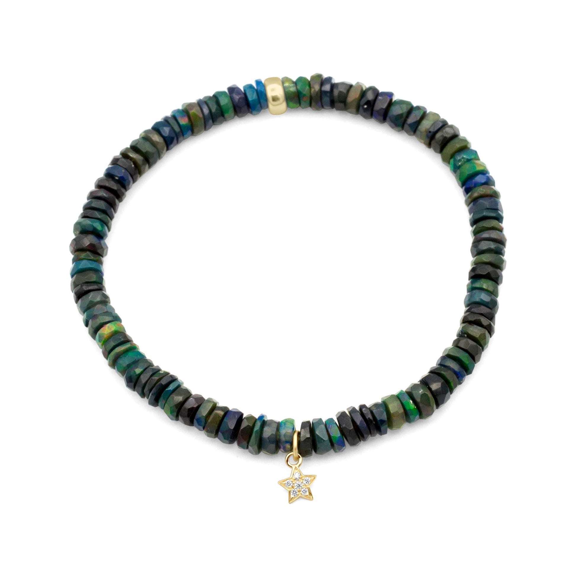 Black Ethiopian Opal & Diamond Star Bracelet – Mystical Fire and Solid Gold
