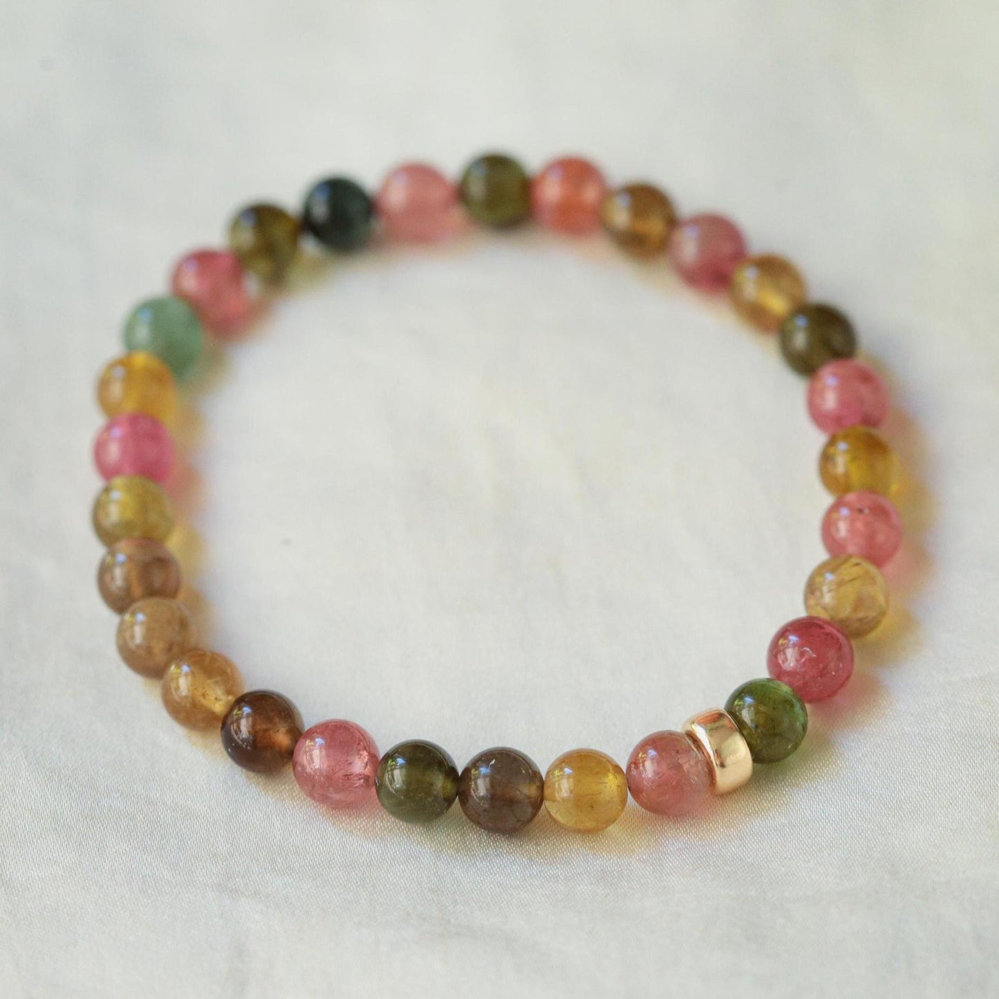 Rock Candy Mixed Tourmaline Bracelet, 6mm Natural Tourmaline Gemstone Bracelet, Sterling Silver or Solid 14K Gold, Stretch Bracelet