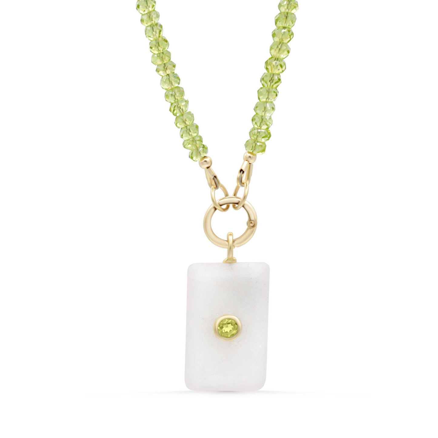 Peridot & Rainbow Moonstone Carabiner Necklace – Fresh Green and Iridescent glow