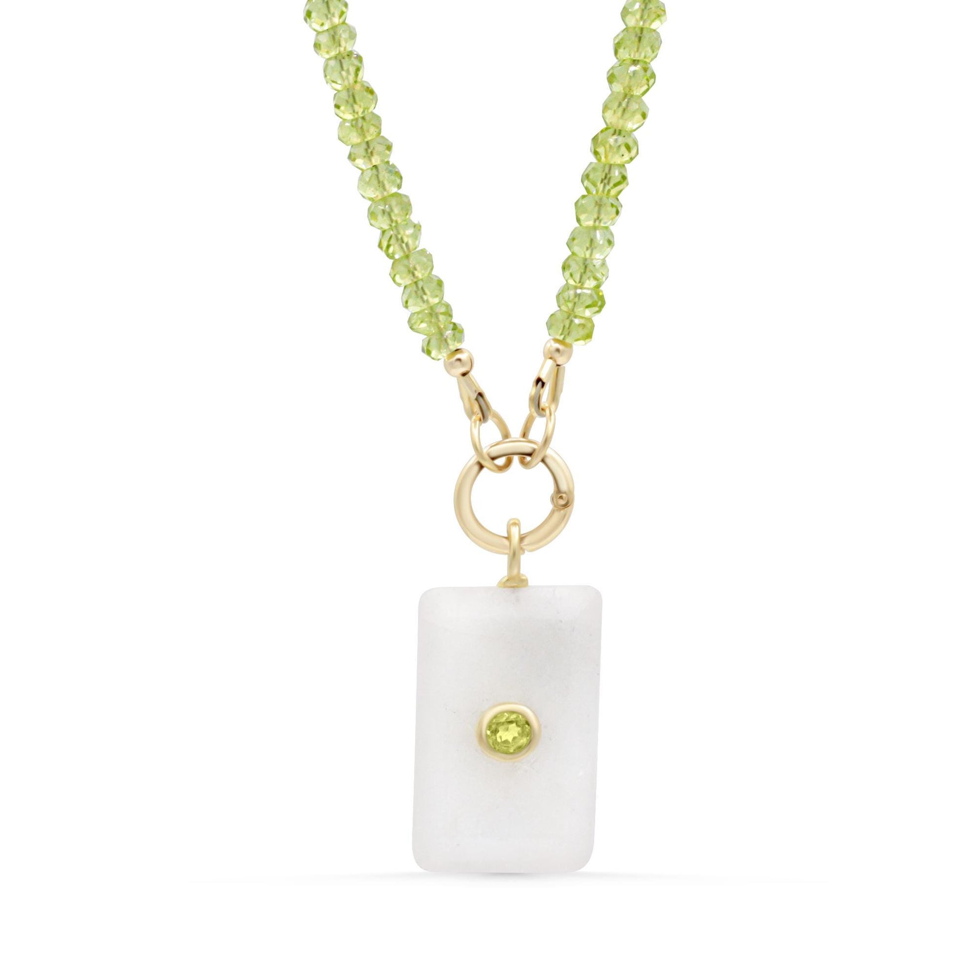 Peridot & Rainbow Moonstone Carabiner Necklace – Fresh Green and Iridescent glow