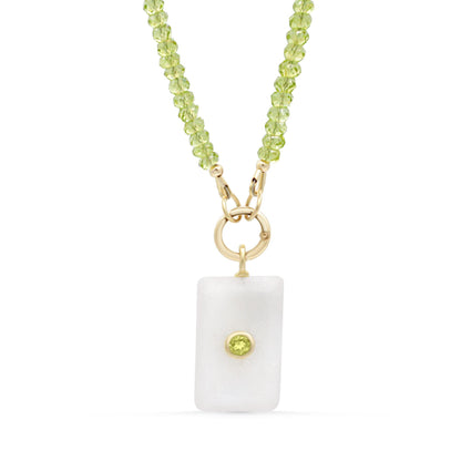Peridot & Rainbow Moonstone Carabiner Necklace – Fresh Green and Iridescent glow