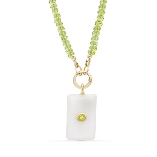 Peridot & Rainbow Moonstone Carabiner Necklace – Fresh Green and Iridescent glow
