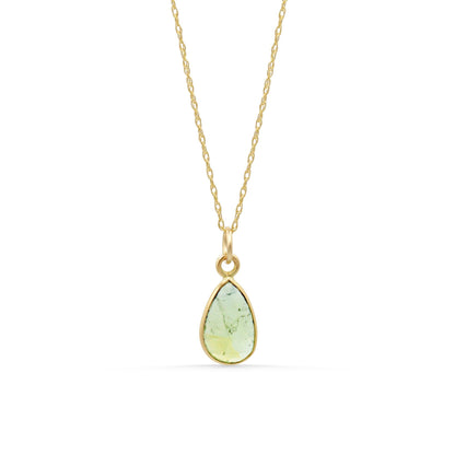 14K GOLD Green Tourmaline Pendant 14K Gold Jump Ring, Natural Green Gemstone Charm, Optional Gold Filled Chain, Dainty Layering Necklace