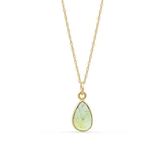 14K GOLD Green Tourmaline Pendant 14K Gold Jump Ring, Natural Green Gemstone Charm, Optional Gold Filled Chain, Dainty Layering Necklace
