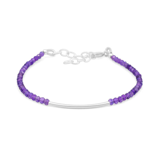 Dainty Amethyst Bracelet, 2mm Faceted Amethyst, Sterling Silver, 14K Gold Filled or Solid Gold, Purple Gemstone Bracelet