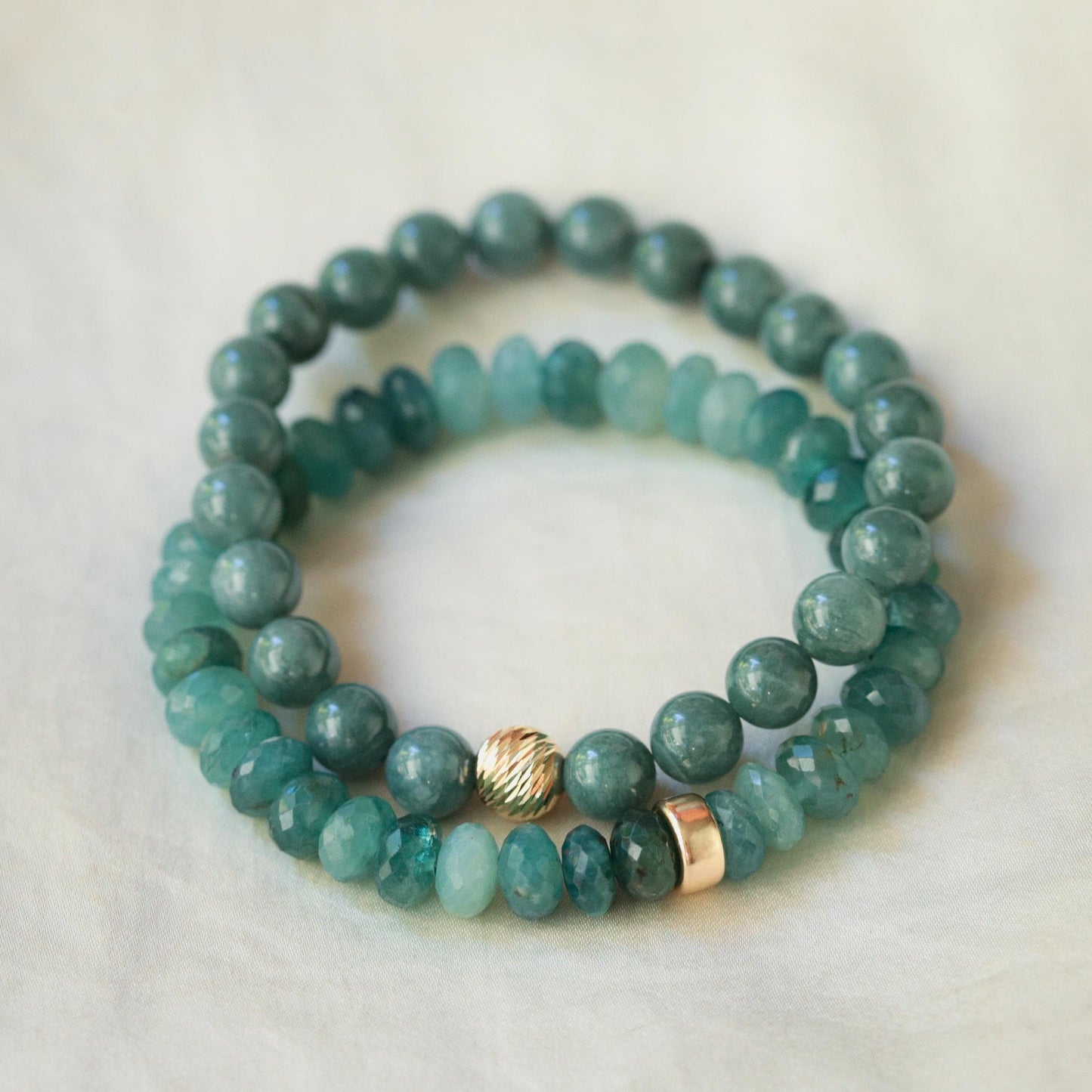 Grandiderite Bracelet, 8mm Faceted Rondelle Gemstones, Sterling Silver or Solid 14K Gold, Rare Blue Green Gemstone Bracelet