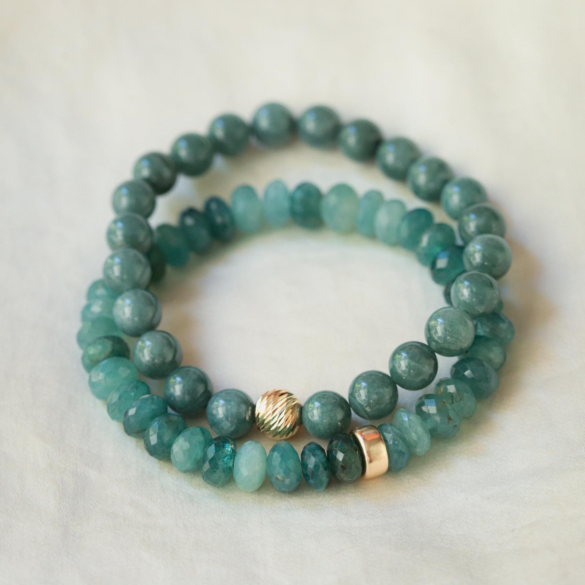 Grandiderite Bracelet, 8mm Faceted Rondelle Gemstones, Sterling Silver or Solid 14K Gold, Rare Blue Green Gemstone Bracelet