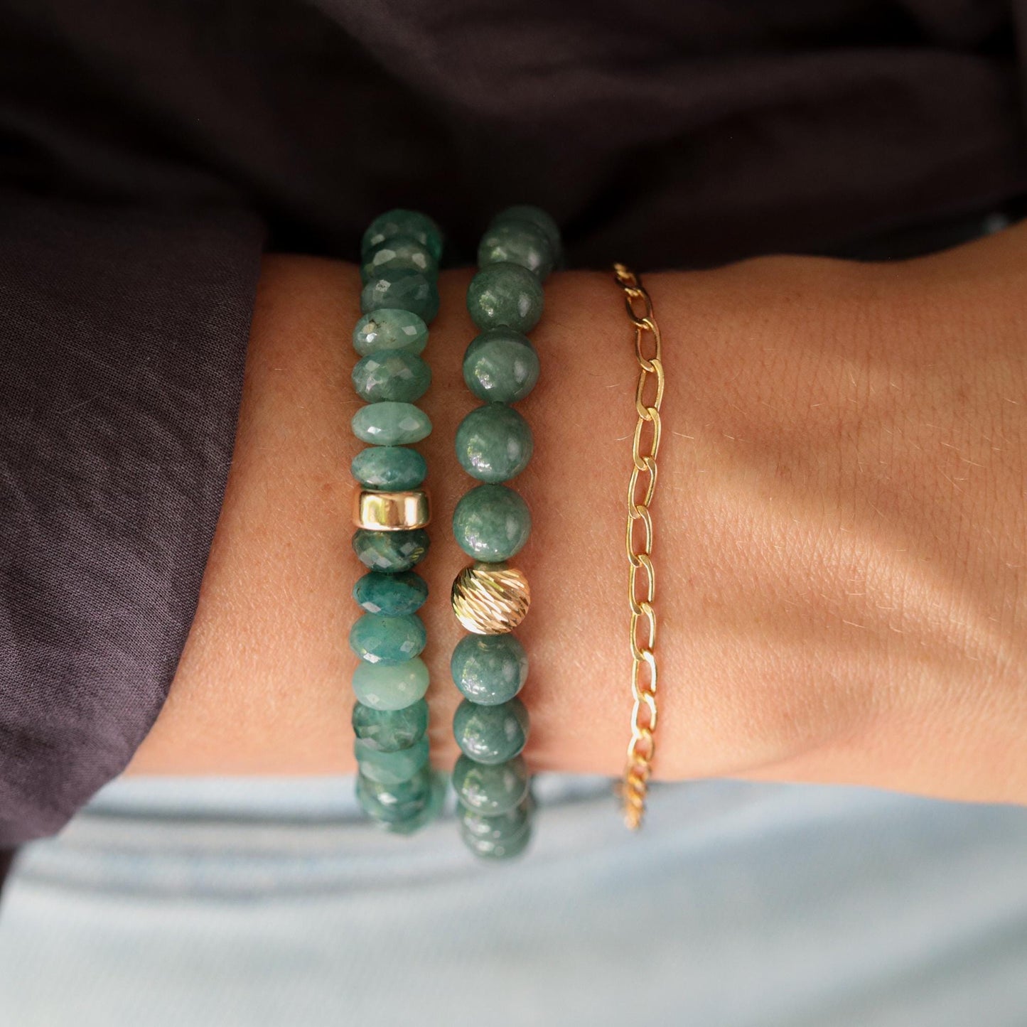 Grandiderite Bracelet, 8mm Faceted Rondelle Gemstones, Sterling Silver or Solid 14K Gold, Rare Blue Green Gemstone Bracelet
