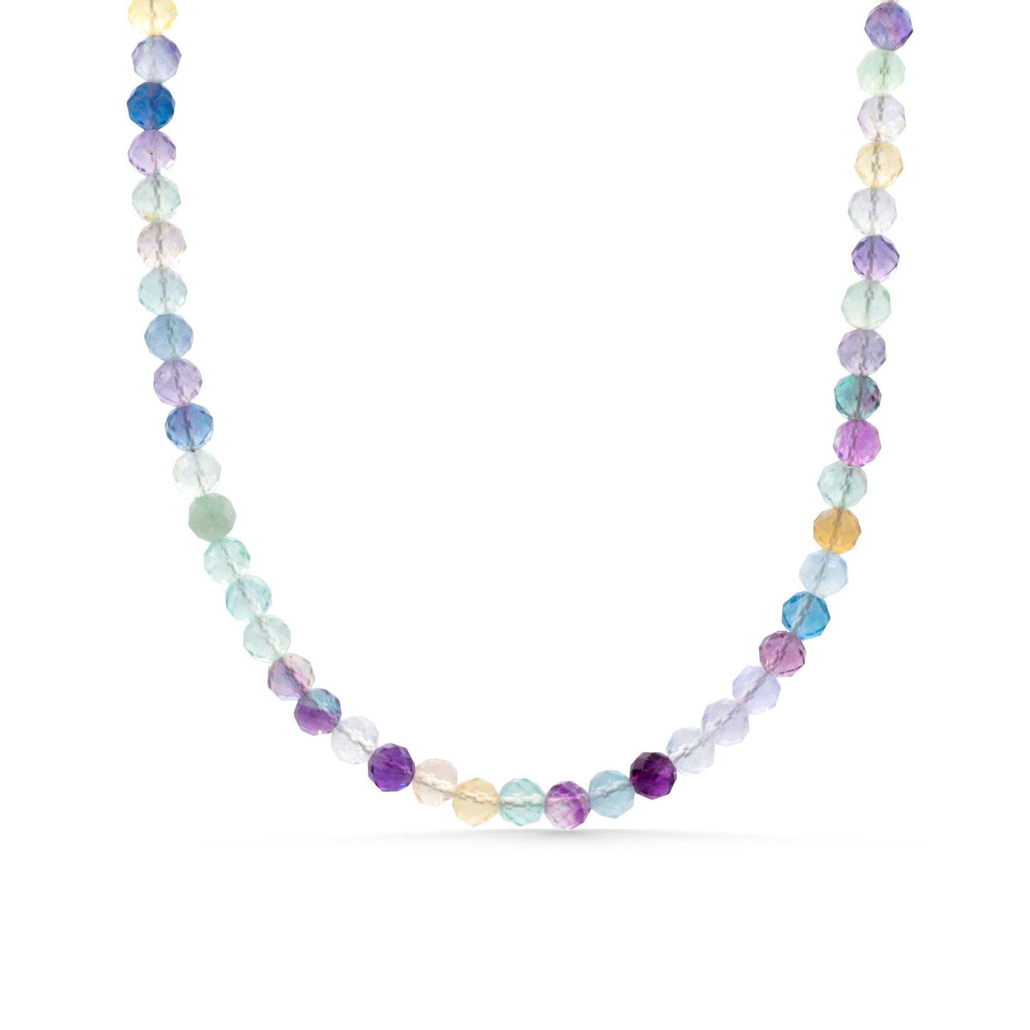 Rainbow Fluorite Necklace, 3mm Faceted Gemstone Necklace, Gold Filled Carabiner Necklace, Colorful Beaded Necklace, Charm Holder Necklace