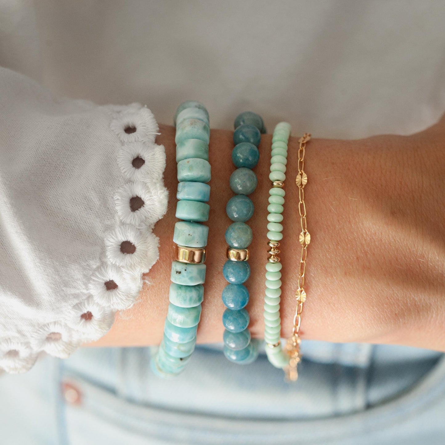 Paloma Turquoise Bracelet, Rare Seafoam Turquoise Bracelet, 4mm Smooth Rondelle Gemstone Bracelet, 14K Gold Filled Jewelry, Gift for Her