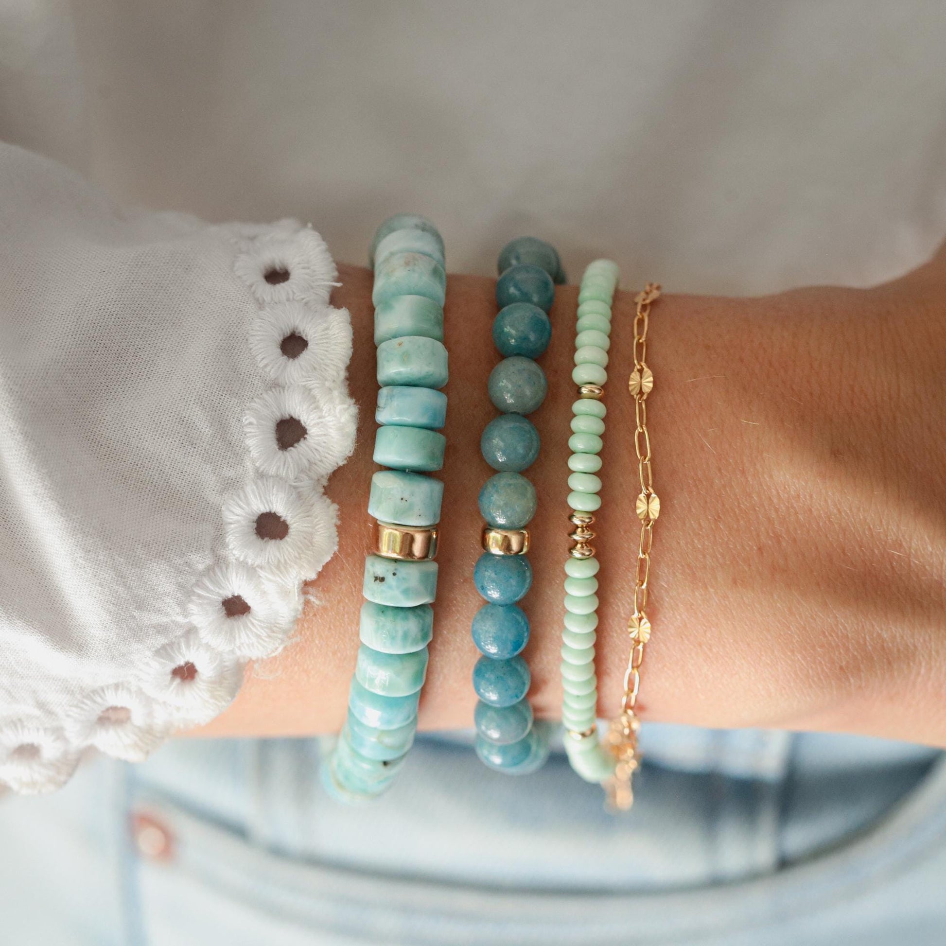 Paloma Turquoise Bracelet, Rare Seafoam Turquoise Bracelet, 4mm Smooth Rondelle Gemstone Bracelet, 14K Gold Filled Jewelry, Gift for Her
