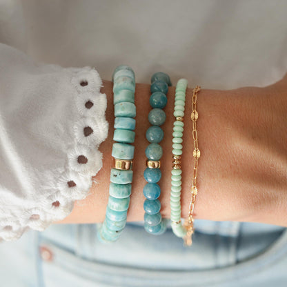 Paloma Turquoise Bracelet, Rare Seafoam Turquoise Bracelet, 4mm Smooth Rondelle Gemstone Bracelet, 14K Gold Filled Jewelry, Gift for Her