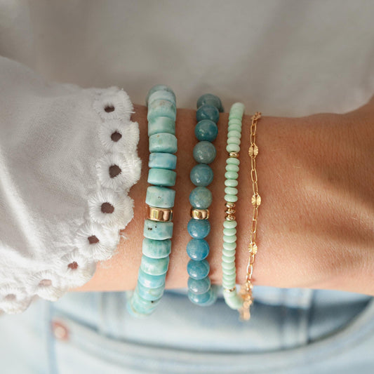 Paloma Turquoise Bracelet, Rare Seafoam Turquoise Bracelet, 4mm Smooth Rondelle Gemstone Bracelet, 14K Gold Filled Jewelry, Gift for Her