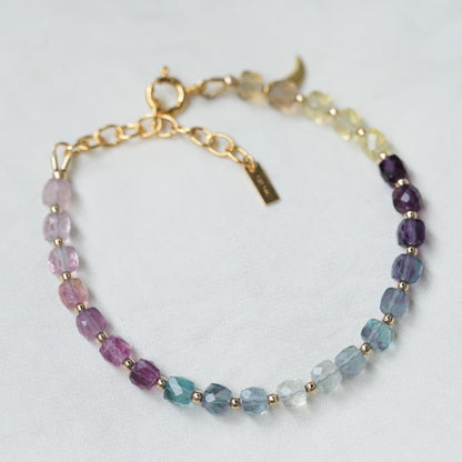 Fluorite magic Bracelet, Rainbow Fluorite Bracelet, 4mm Faceted Cube Bracelet, Ombre Gemstone Bracelet, 14K Gold Filled, Mermaid Jewelry