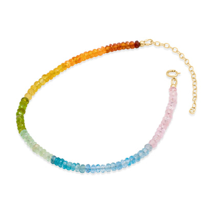 Kaleidoscope Gemstone Anklet | Natural Multi Gemstone Anklet, 14K Gold Filled Anklet, Peridot Aquamarine Morganite Blue Zircon Jewelry