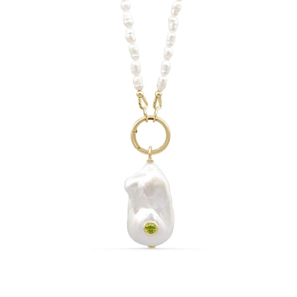 Baroque Pearl & Peridot Carabiner Necklace – Three-Piece Set