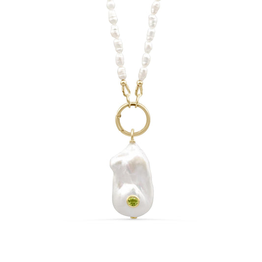 Baroque Pearl & Peridot Carabiner Necklace – Three-Piece Set