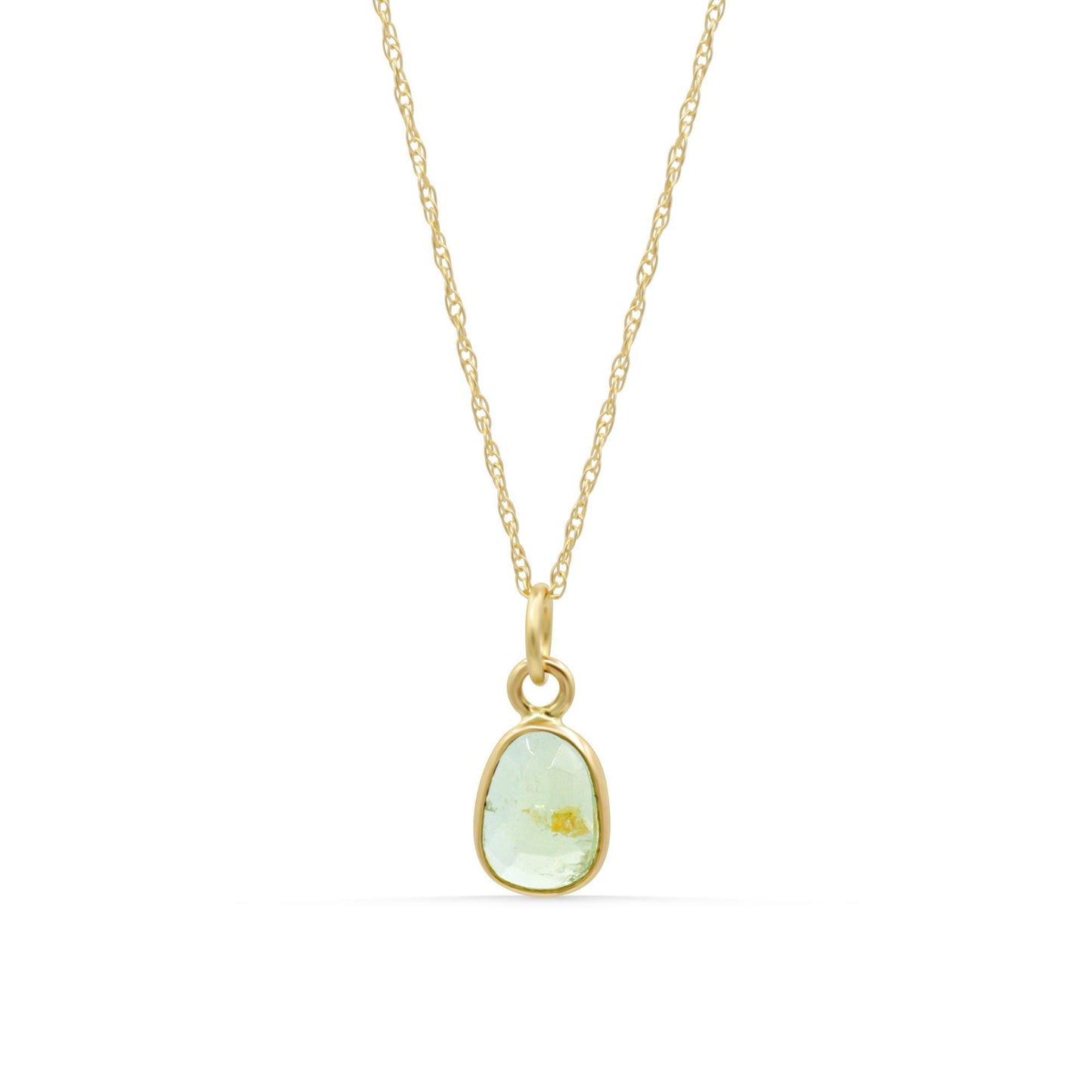 14K GOLD Green Tourmaline Pendant 14K Gold Jump Ring, Natural Green Gemstone Charm, Optional Gold Filled Chain, Dainty Layering Necklace