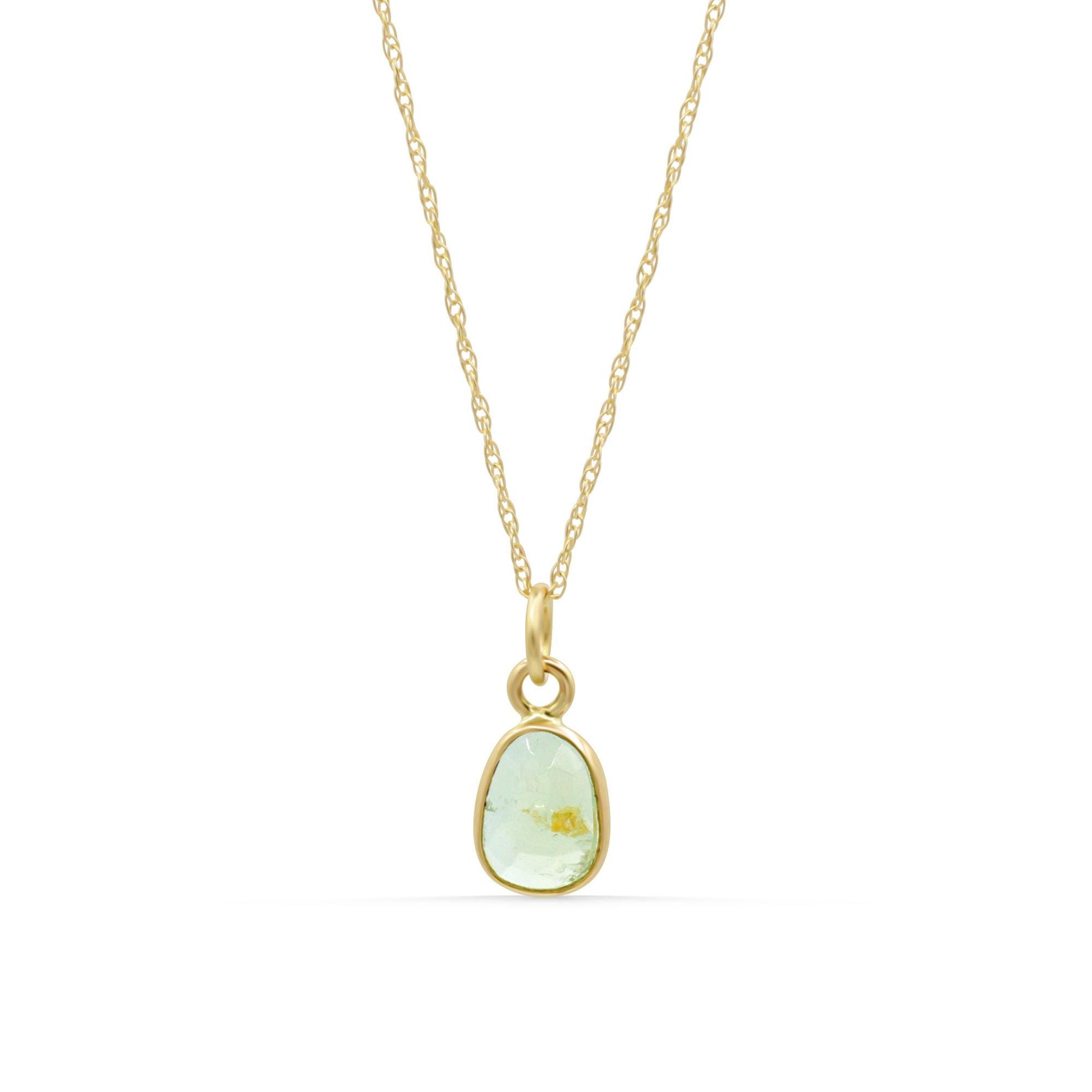 14K GOLD Green Tourmaline Pendant 14K Gold Jump Ring, Natural Green Gemstone Charm, Optional Gold Filled Chain, Dainty Layering Necklace