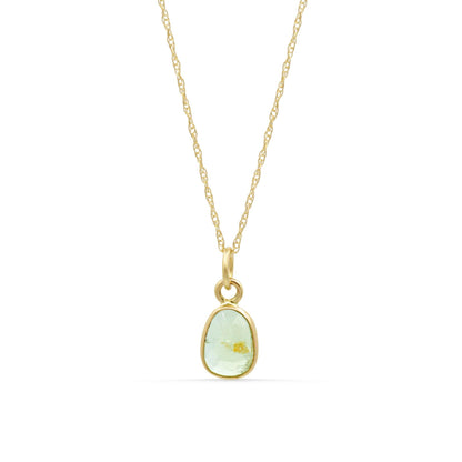 14K GOLD Green Tourmaline Pendant 14K Gold Jump Ring, Natural Green Gemstone Charm, Optional Gold Filled Chain, Dainty Layering Necklace