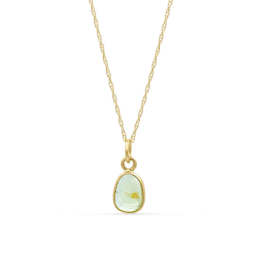 14K GOLD Green Tourmaline Pendant 14K Gold Jump Ring, Natural Green Gemstone Charm, Optional Gold Filled Chain, Dainty Layering Necklace