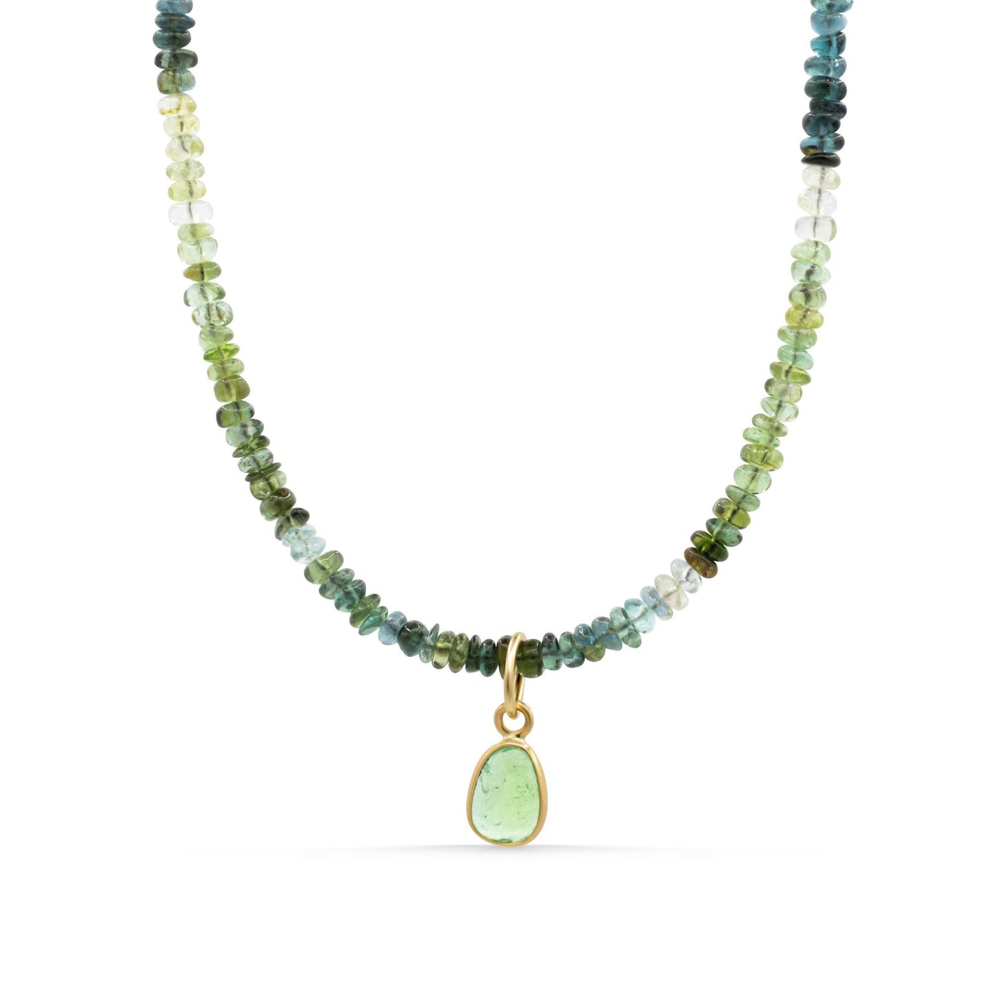Green Oasis Ombré Tourmaline Necklace | Ombré Tourmaline Gemstone Necklace, Removable Green Tourmaline Pendant, Adjustable Gold Necklace